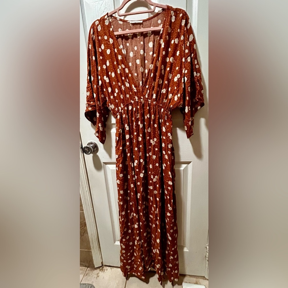 Timing Floral Maxi Dress - Rust/Brown and White Size Medium